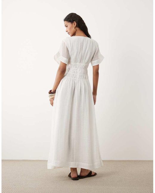 ASOS Natural Smock Maxi Dress With Techy Fabric With Shirred Waist