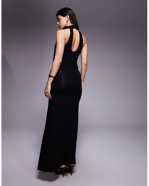 ASOS Blue High Neck With Bow Detail Maxi Dress With Side Split