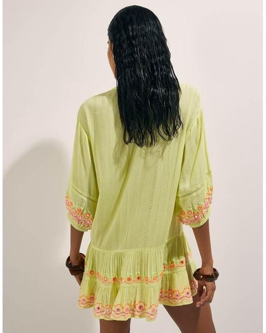 River Island Yellow Mirror Embellished Mini Beach Dress