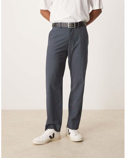Abercrombie & Fitch Blue Straight Leg Relaxed Tailored Trousers for men