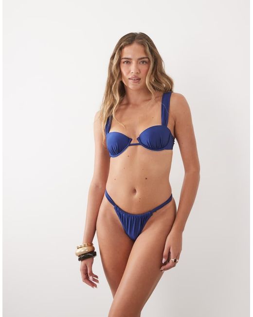 CUPSHE Blue Ruched Bikini Bottom