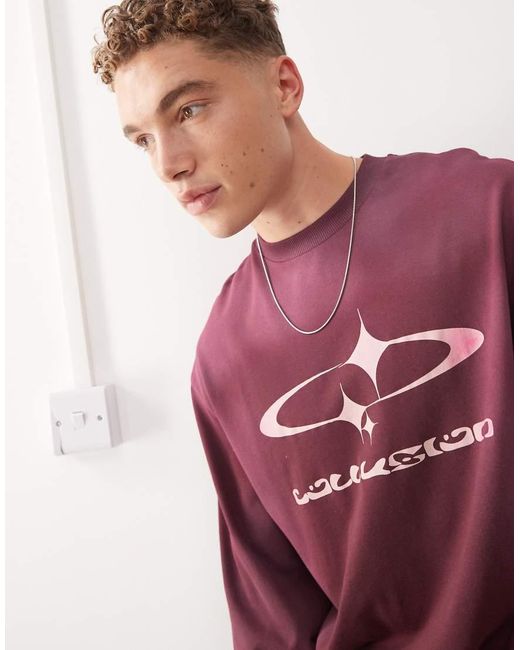 Collusion Red Long Sleeve Skater Fit T-Shirt With Print for men