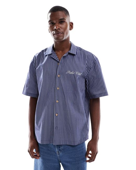 Chemise décontractée rayée avec col à revers et broderie sur la poitrine ASOS pour homme en coloris Blue