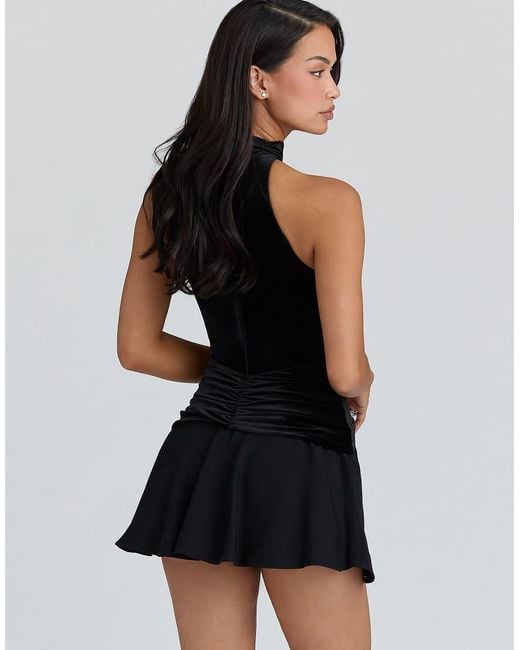 House Of Cb Black Blair Velvet Pussybow Bodysuit