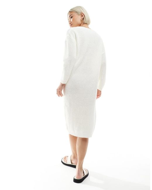 Glamorous White V-Neck Knit Midi Dress