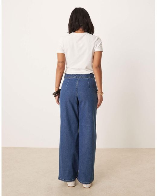JDY Petite Blue High Waist Wide Leg Jeans With Buttons Details