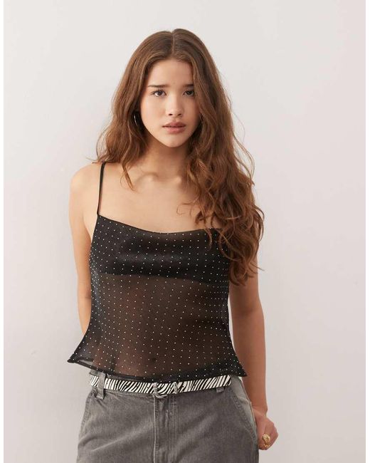 Collusion Black Hot Fix Chiffon Cami Top
