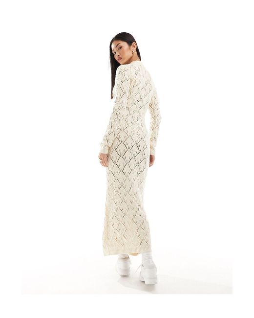 Mango White Crochet Knitted High Neck Dress