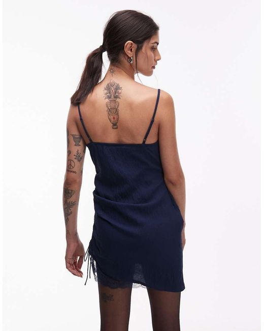 ASOS Blue Cami Lace Trim Satin Slip Mini Dress