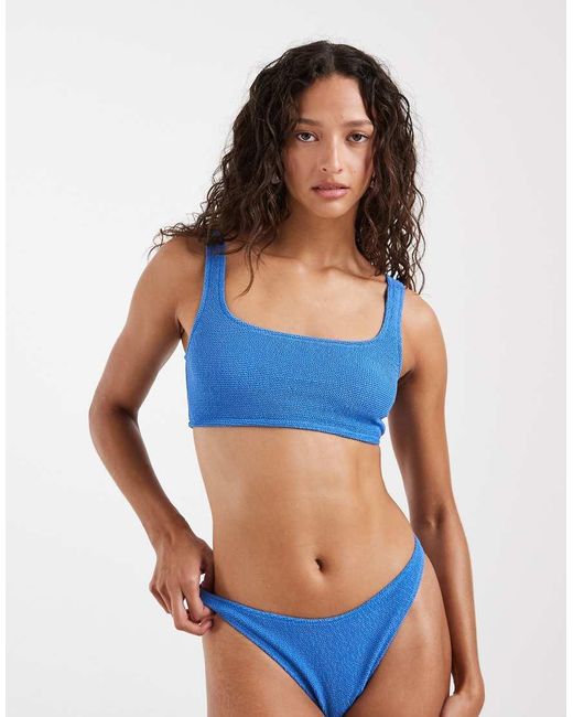 & Other Stories Blue Mix And Match Crinkle Square Bikini Top