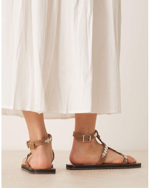 ASOS Natural Felix Metal Coin Flat Sandals