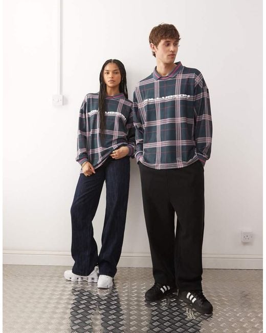Collusion Blue Unisex Long Sleeve Check Football Top for men