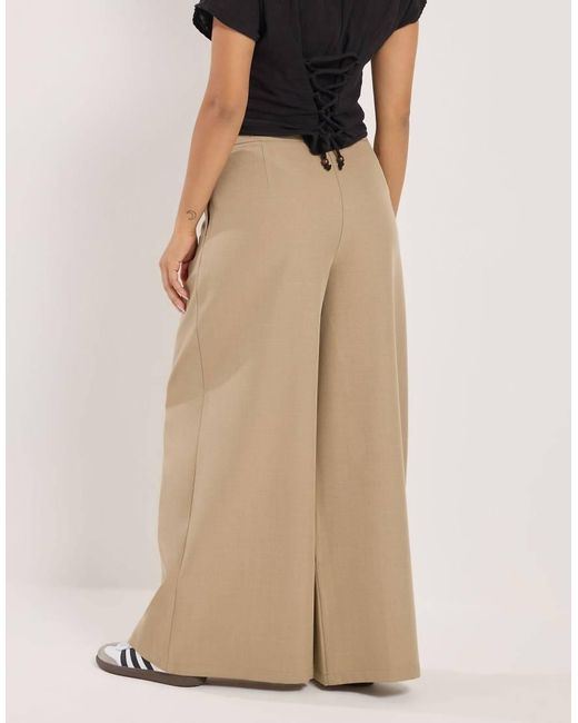 PixieGirl Natural Petite Pleated Palazzo Trousers