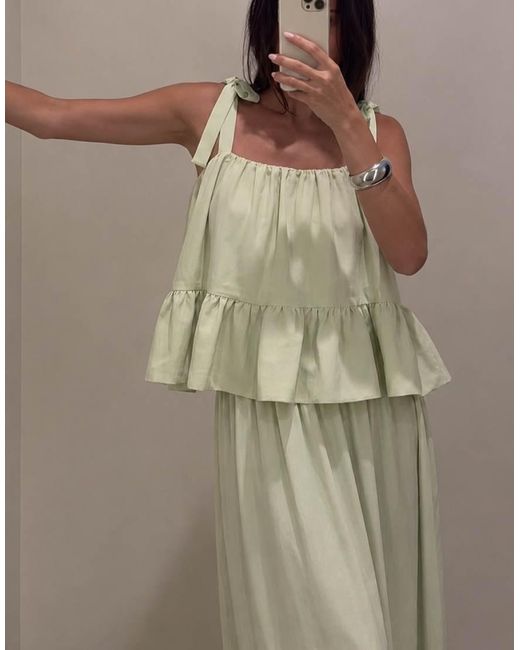 NA-KD Green Tie Shoulder Ruffle Top