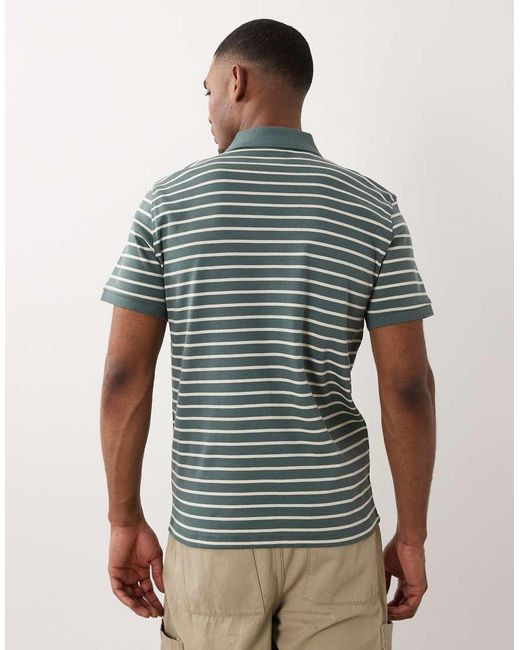 SELECTED Green Short Sleeve Stripe Polo for men