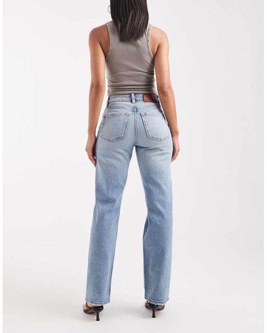 Calvin Klein Blue High Rise Straight Jeans With Rip Details