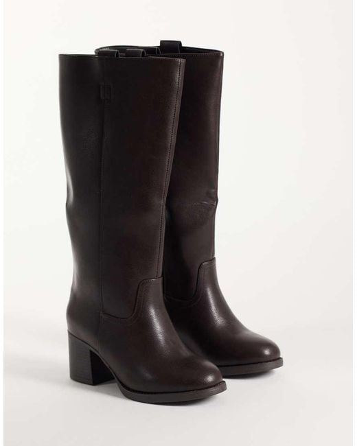 SEQWL Wide Fit Black Byron Pull-on Knee Boots