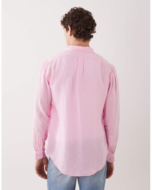 Polo Ralph Lauren Pink Icon Logo Long Sleeve Linen Shirt for men