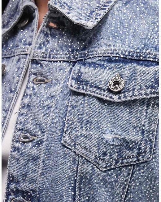 Courtside Blue Cropped Distressed Denim Jacket