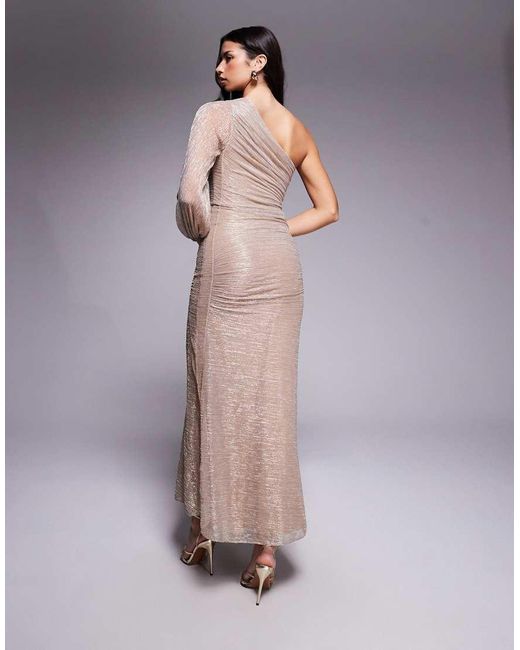 Forever New Metallic Plisse One Shoulder Ruched Maxi Dress