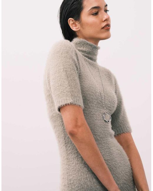 Pretty Lavish Pink Fluffy Knit Roll Neck Short Sleeve Maxi Dress