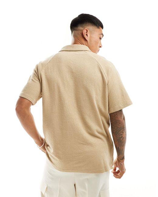 Jack & Jones Natural Oversized Textured Revere Collar Shirt for men