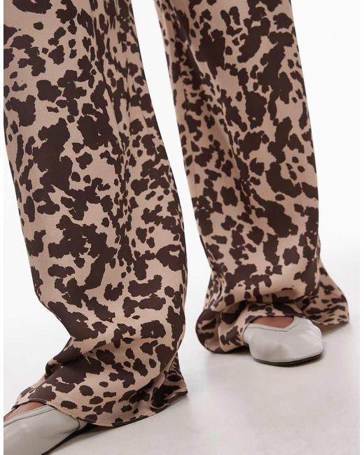 Pantalones Multicolores Con Estampado De Vaca Y Lazada En La Cintura De Satén De TOPSHOP de color Brown