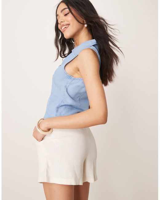 ASOS Blue Relaxed Dad Shorts With Linen