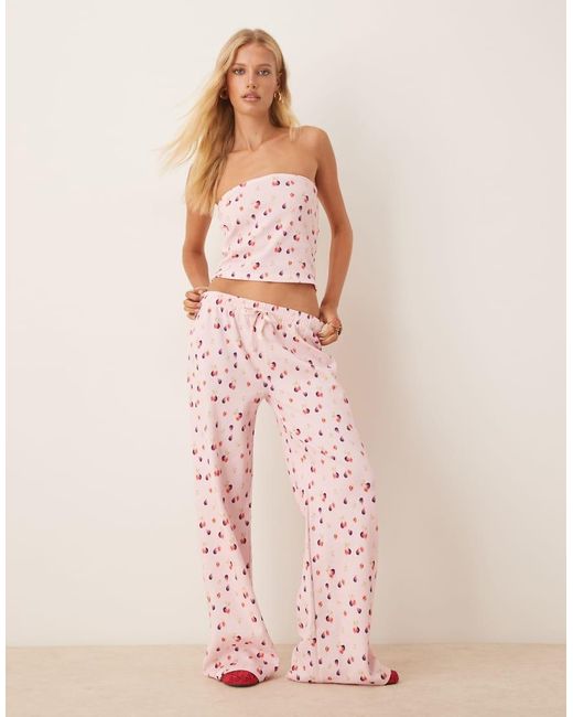 ASOS Pink Co-ord Waffle Wide Leg Trouser