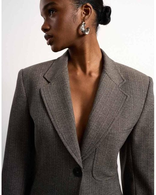 TOPSHOP Gray Tolu Coker X Cinched 80s Blazer