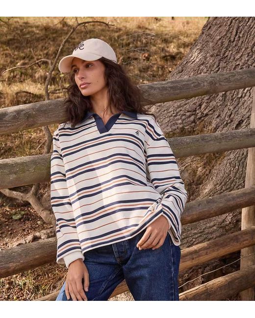 4th & Reckless Oversized Gestreepte Rugbytop Met Geborduurd Logo En Contrasterend Kraagje in het Brown