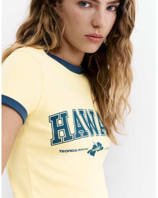 Pull&Bear Blue Ribbed T-shirt With Graphic