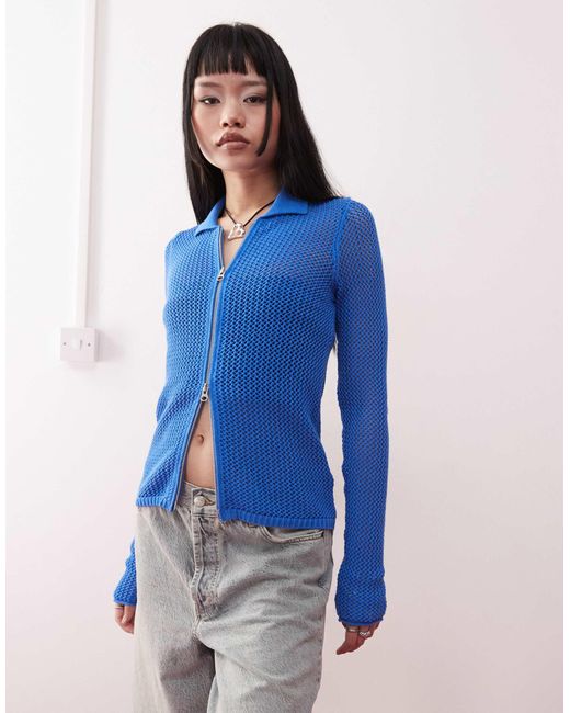 Weekday Blue – lene – strickjacke aus grobem strick
