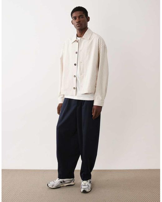ASOS Natural Pinstripe Harrington Jacket for men