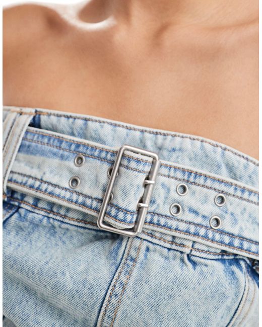 Top en jean style corset d'ensemble à détail ceinture - moyen Pull&Bear en coloris Blue