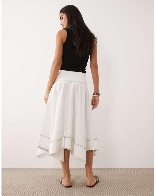 ASOS Pink Dropped Waist Contrast Stitch Volume Midi Skirt
