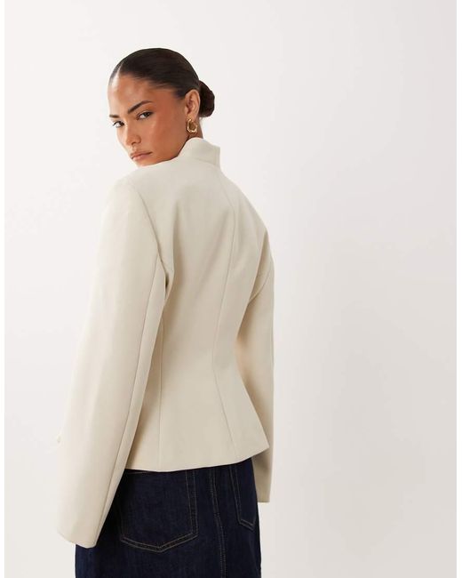 Miss Selfridge Natural Cropped Collarless Blazer