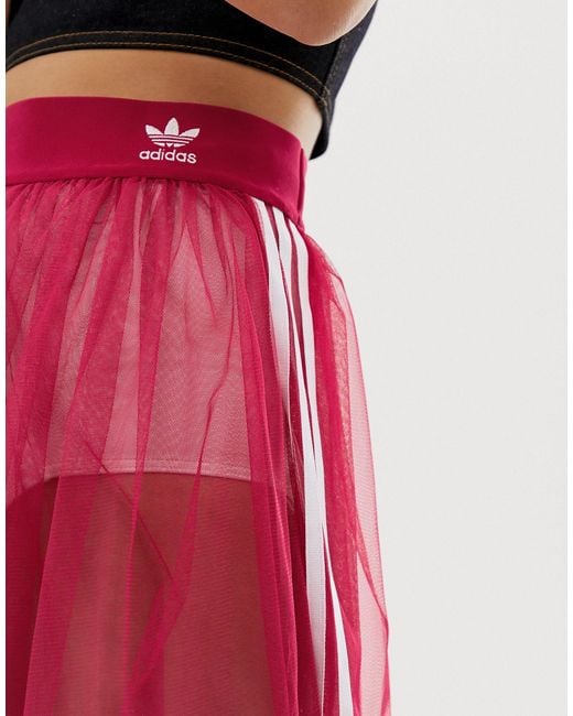 adidas Originals Sleek Three Stripe Mesh Tulle Skirt in Pink | Lyst