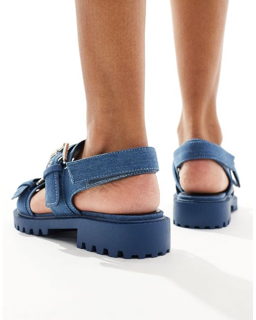 London Rebel Blue Double Buckle Chunky Sandals