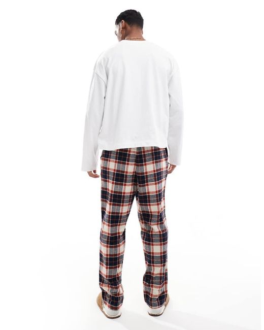 Jack & Jones White Brushed Check Pyjama Bottoms for men