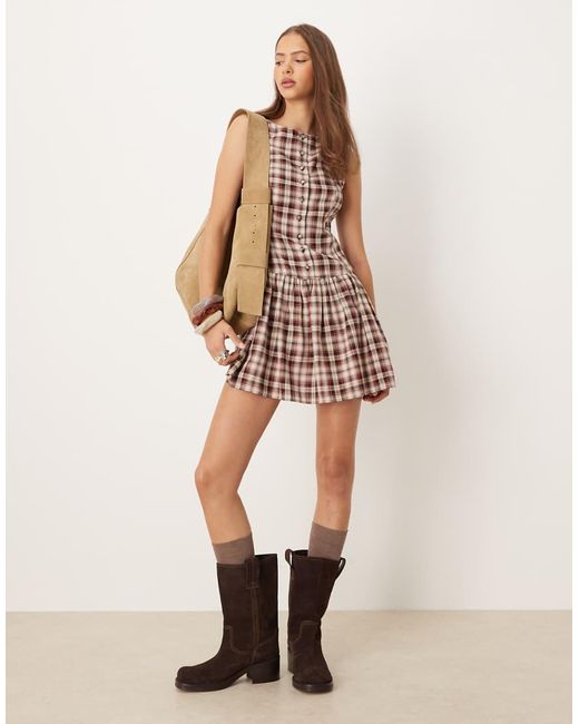 ASOS Natural Slash Neck Button Down Dropped Waist Mini Dress