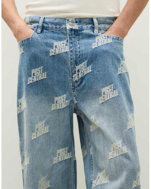 Bershka Blue Jacquard Trousers for men