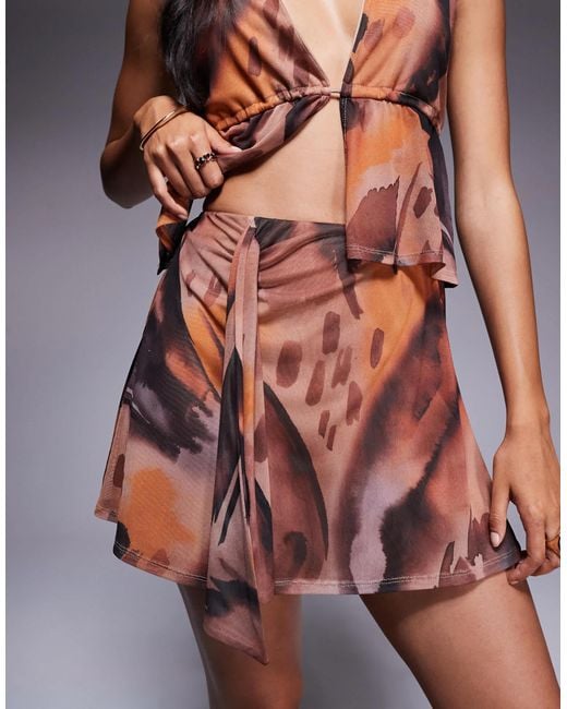 ASOS Gray Co-ord Mesh Flippy Mini Skirt With Ruched Tie Detail