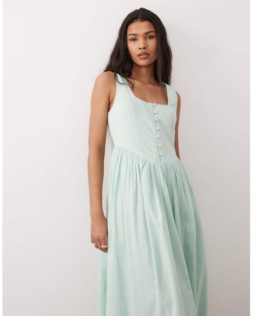 Nobody's Child Green Cora Button Down Bodice Midi Dress