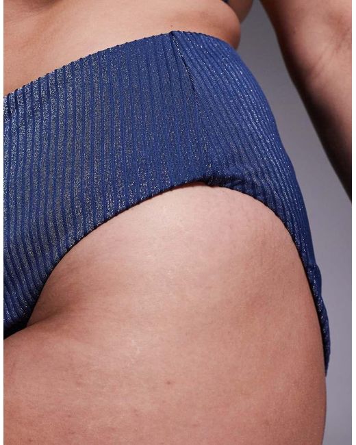 ASOS Blue Asos Design Curve Riddy Azores Glitter Rib High-waist High-leg Bikini Bottom