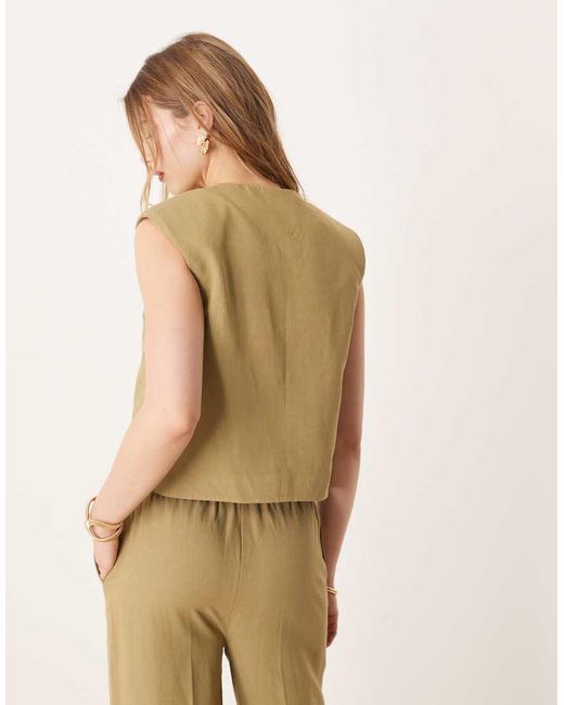 ASOS Natural High Neck Boxy Waistcoat Co-Ord With Linen