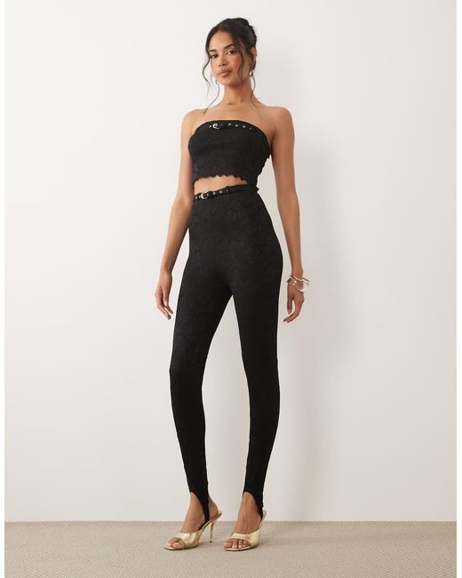 AFRM Black Remy Silken Lace Belted Bandeau Crop Top