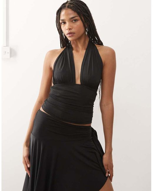 Lioness Black Safari Plunge Halterneck Top Co-ord