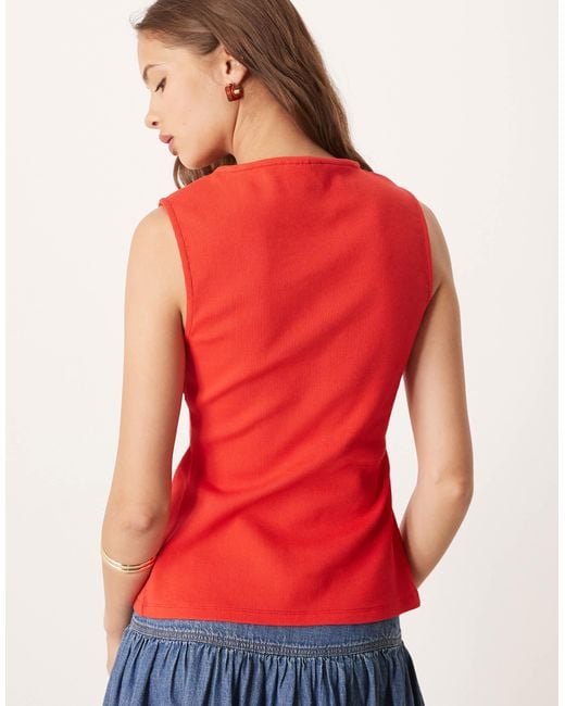 ASOS Red Button Front Longline Waistcoat Cinched Top