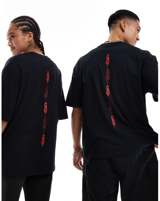 T-shirt oversize unisex nera con stampe "slipknot" di ASOS in Black